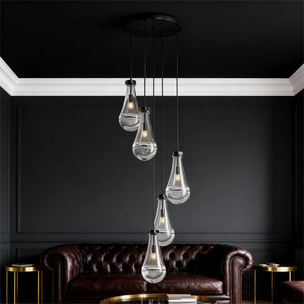 5 Light Cluster Pendant Lights, Black High Ceiling Chandeliers Adjustable, Living Room Pendant Light, Foyer Chandeliers