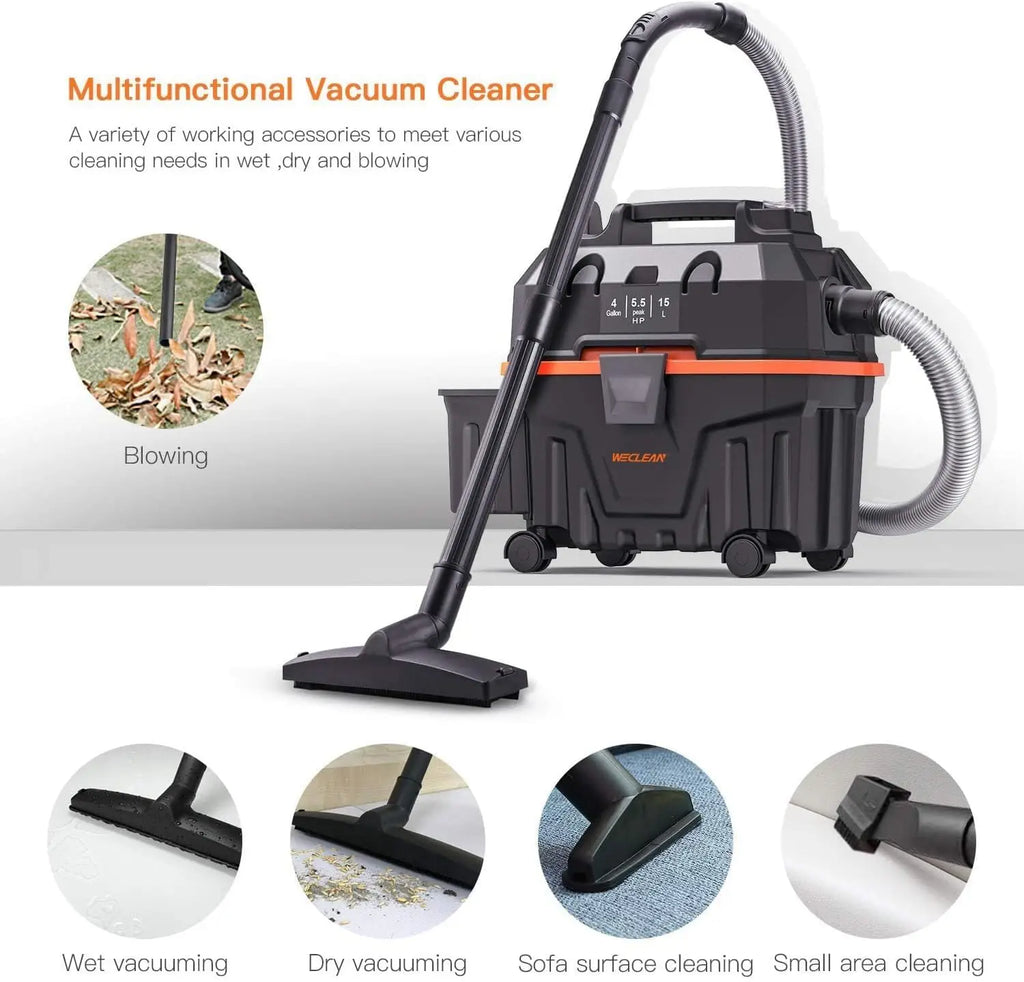 4 Gallon 5.5 HP Commercial Wet Dry Vacuum Cleaner with Blower for Outdoor Patio and Construction