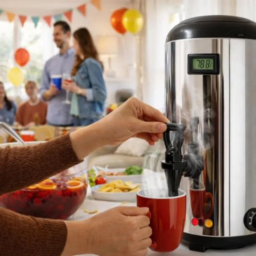 Electric Hot Drink Dispenser with Temperature Display 304 Stainless Steel Heating Plate 12L 3.2 Gallon Heated Beverage Dispense
