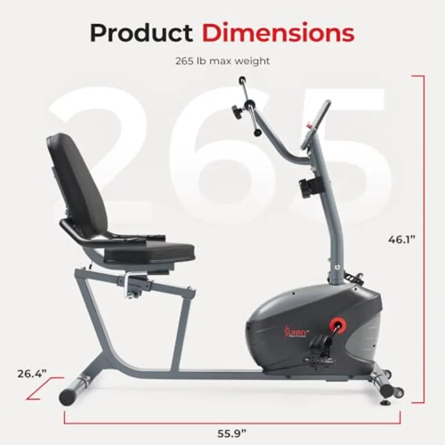 Smart Magnetic Recumbent Bike for Home Cardio Training in Black with SunnyFit App Connectivity Optional Hand Cycle Resistance B