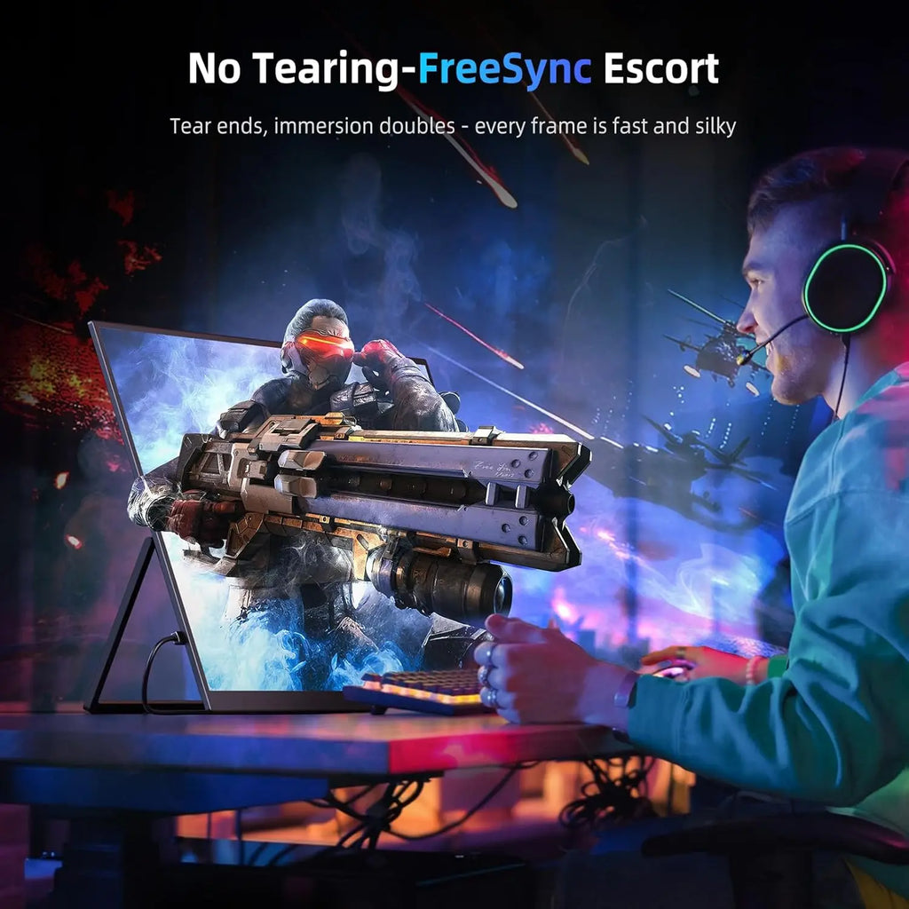 18.5" 120Hz 1ms Gaming Monitor, 125% sRGB, FreeSync, HDR, 350Nits, USB-C, Mini HDMI, VESA, Portable External Screen for Laptop