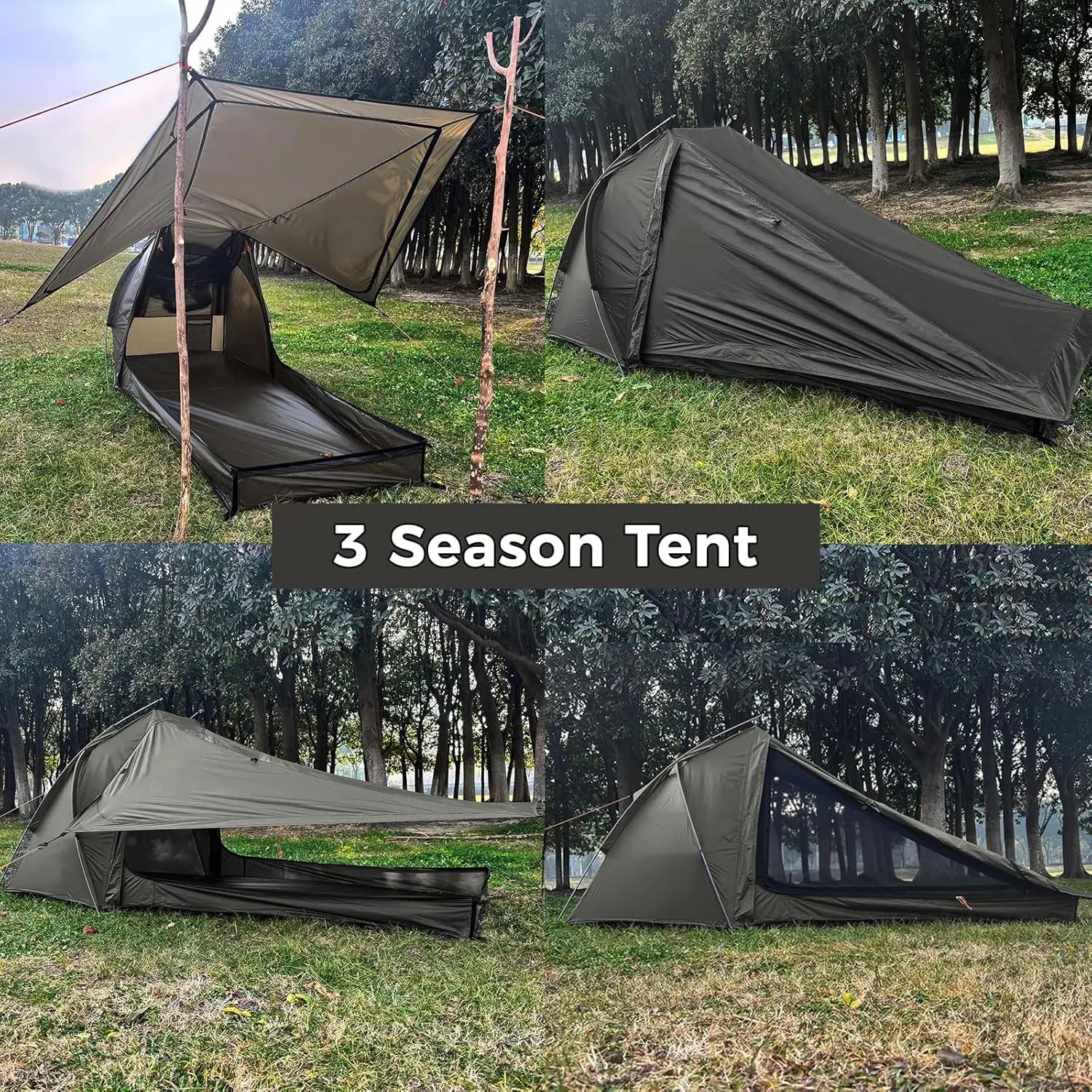 Ultralight One Person Tent with Rainfly, Easy Setup for 3-Season Camping Hiking Backpacking