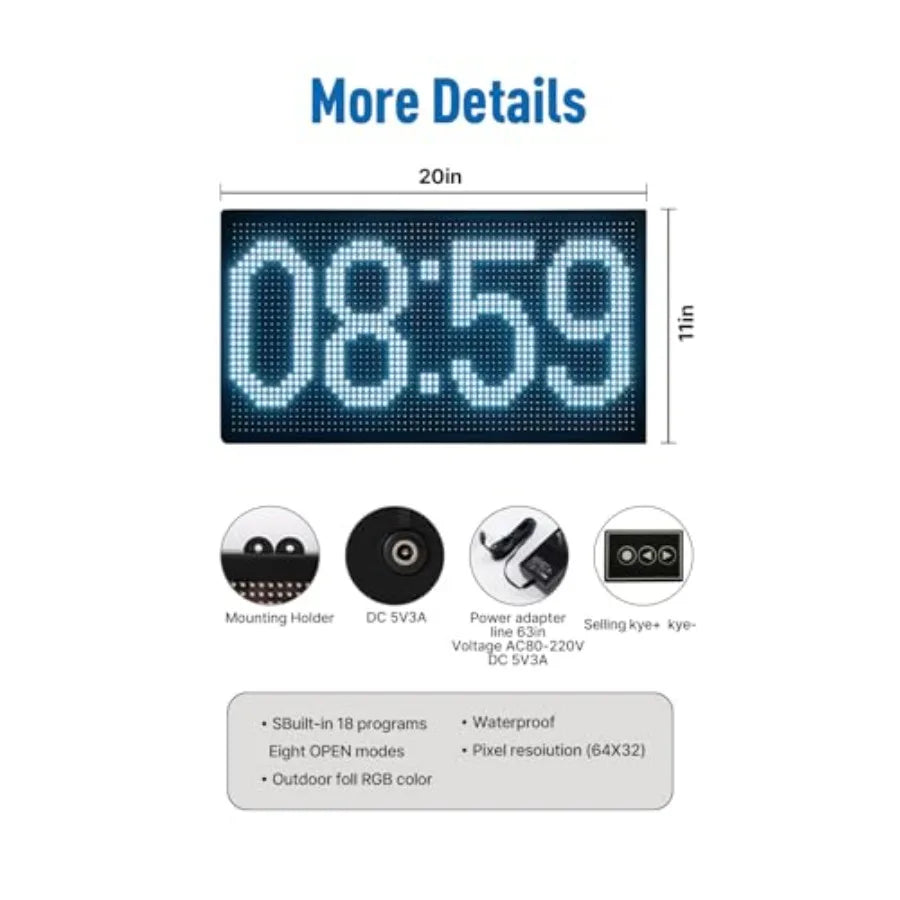 20"x11" Smart LED Open/Closed Sign Outdoor Waterproof RGB Color Changing Backlight with Remote Control Digital Alarm Clock Cale