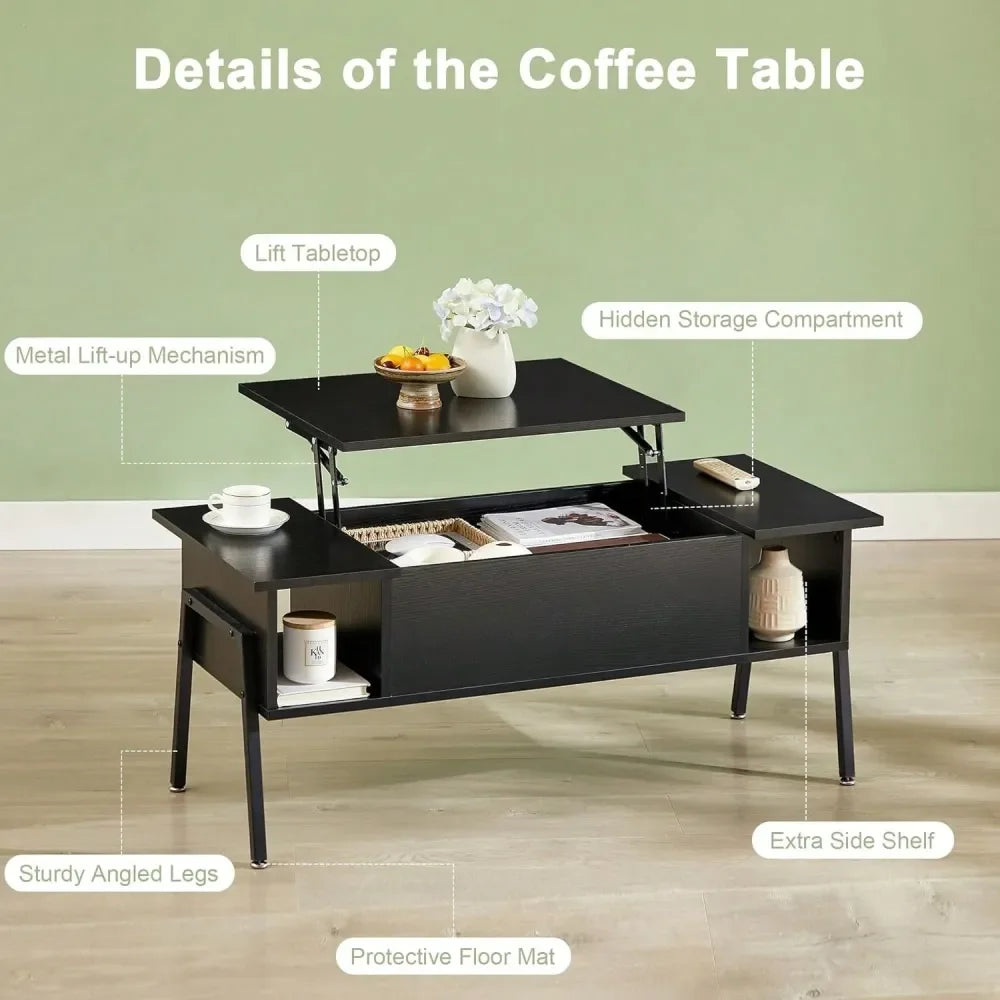 Lift Top Coffee Table For Living Room,Small Coffee Table With Storage, Adjustable Shelf And Storage Compartment, Mid Century Mo