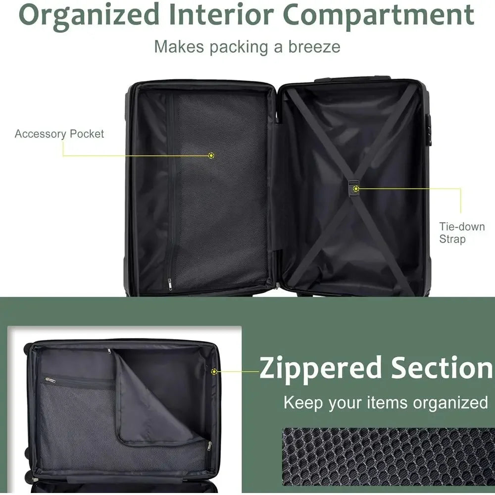 6-Piece Expandable Hardshell Luggage Set with Dual Wheels, TSA Lock, Suitable for Men & Women, Green