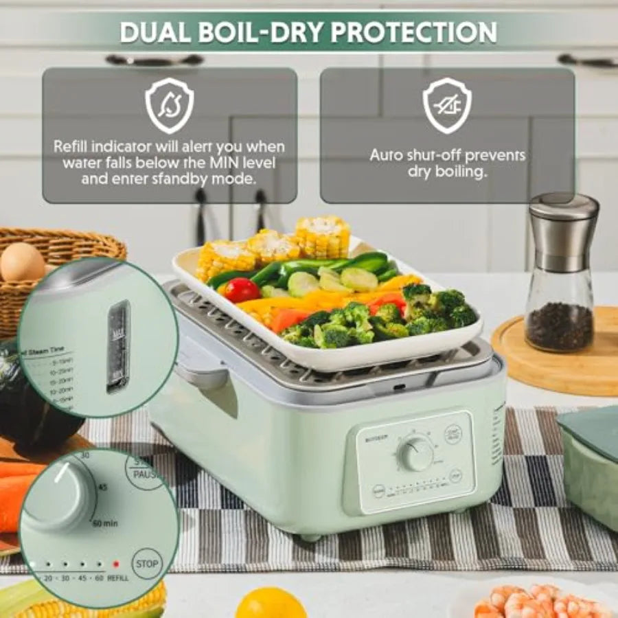 G52 5.3 Quart Electric Food Steamer for 2-4 Servings Vegetable Steamer for Cooking 2-hour Keep Warm 7 Preset Timings Dual Boil-