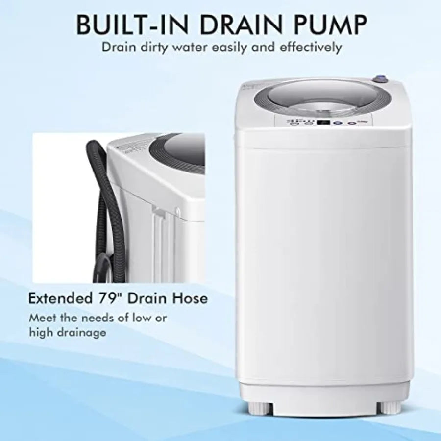 Portable 8Lbs Ccity Full-Automatic Washing Machine with 6 Wash Programs LED Display 3 Water Levels Compact Laundry Washer Dryer