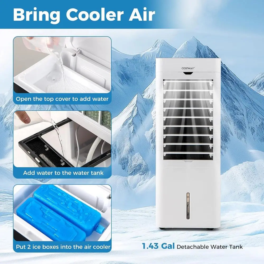 3-in-1 Portable Air Cooler, Heater, and Fan with 3 Speeds, 12-Hour Timer, 5.4L Tank, Ideal for Home and Office