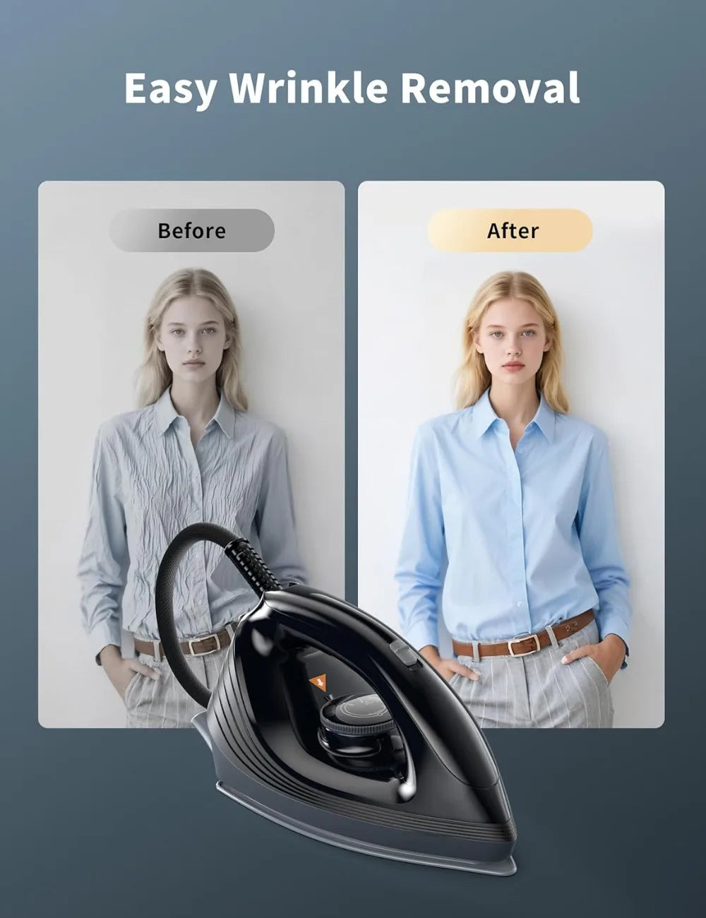 1500W Steam Iron for Clothes, Rapid Heating Ceramic Soleplate, Precise Thermostat Dial, Self-Cleaning, Auto-Off, 44oz Tank