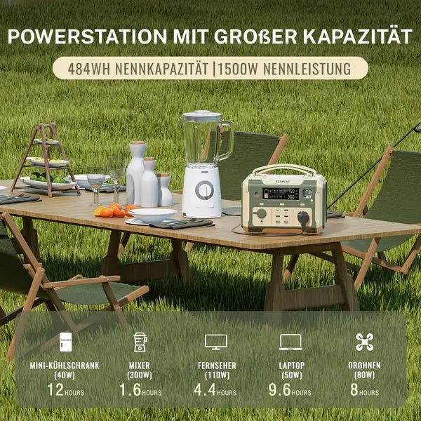 500W Portable Power Station; 484Wh Solar Generator Power Pack Battery Lithium Backup Power Supply