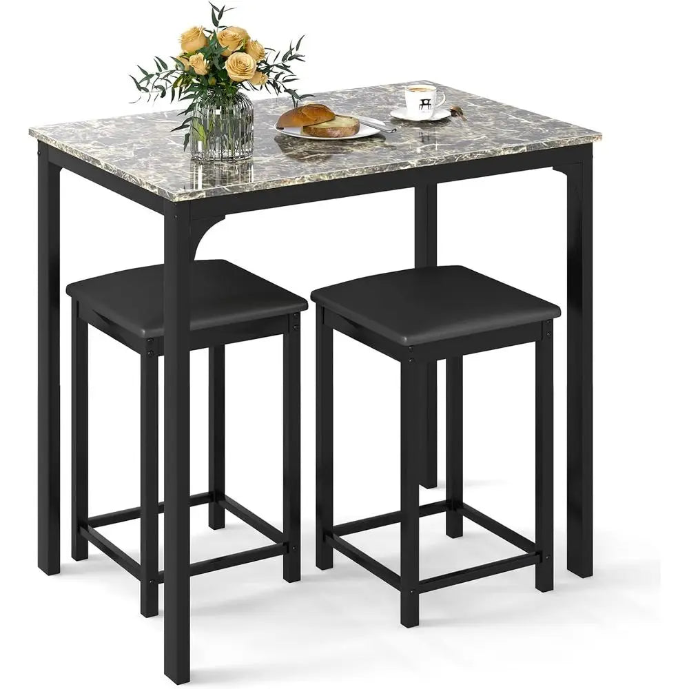 3-Piece Marble-Top Dining Set with 2 Chairs, Modern for Home or Hotel Dining
