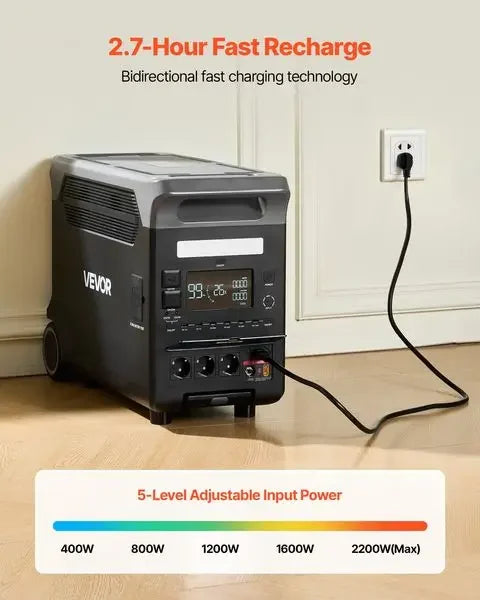 Portable Power Station, 3600W 3840Wh Power Station Solar Generator with 10 Output Ports & Adjustable