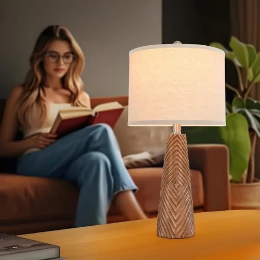 Nightstand Lamp Bedside Lamps Set of 2 Vtage Rustic Farmhouse Table Lamp 3 Way Dimmable Horizontal Stripe Lightfor Livg Room Be