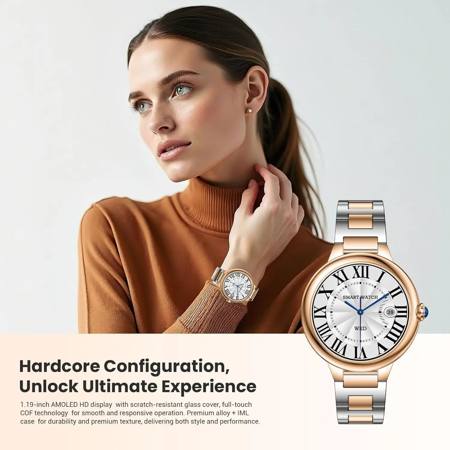 Luxury Smart Watch for Women, 1.19" AMOLED Display, Heart Rate & Sleep Monitor, 107 Sports Modes, iOS/Android Compatible