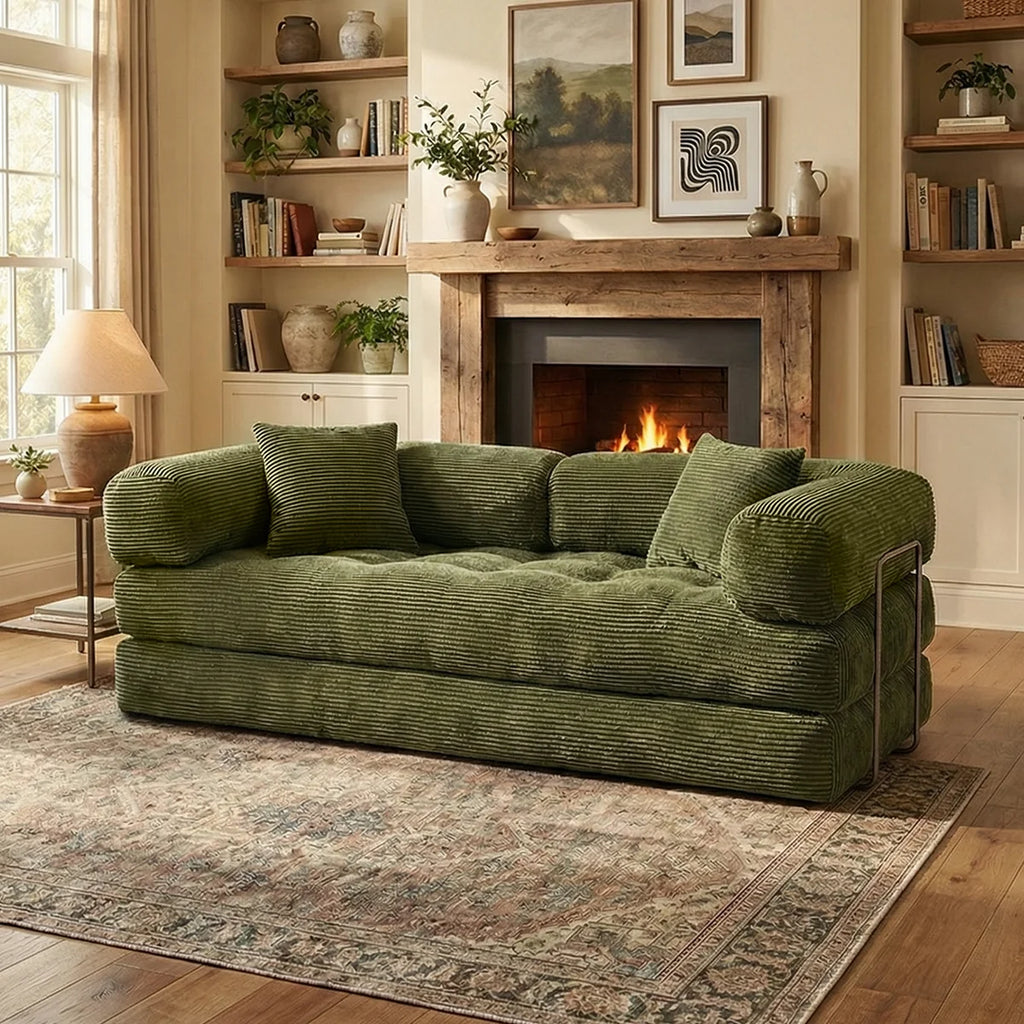 Queen Size Futon Sofa Bed 79' Convertible Couch 4-in-1 Folding Corduroy Boneless Sleeper Loveseat for Living Room